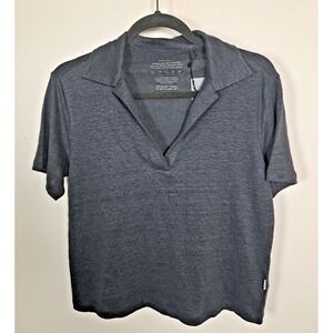 Ecoalf Polo Shirt Womens X-Small Gray Troms 100% Linen Short‎ Sleeve
